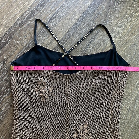 Betsey Johnson Evening Gold Metallic Floral Size M Fringe Dress - Picture 6 of 10